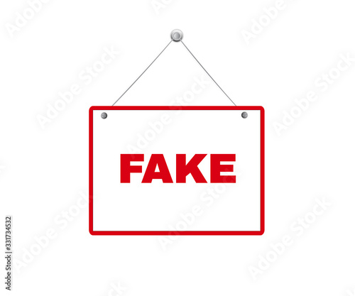 Hanging label with Text FAKE, sign symbol backgruund, vector illustration. 