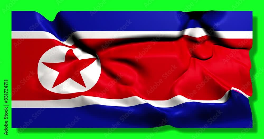 Green screen hiper realistic loop of North Korea flag waving in the wind korean flag fluttering with highly detailed fabric texture animation 4k