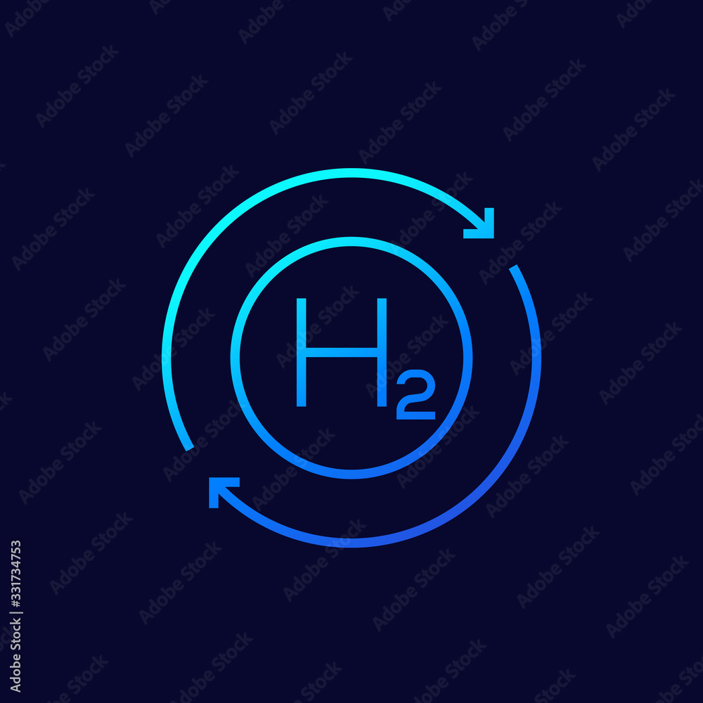 hydrogen icon with arrows, linear hydrogen icon with arrows, linear