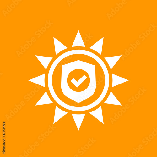 UV protection icon, sun with shield vector