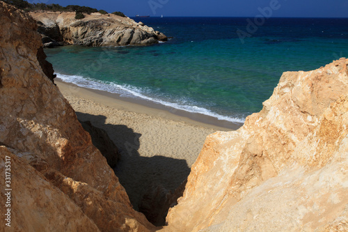 Fototapeta Naklejka Na Ścianę i Meble -  Alyko beach, Naxos / Greece - August 24, 2014: Alyko beach view in Naxos, Cyclades Islands, Greece