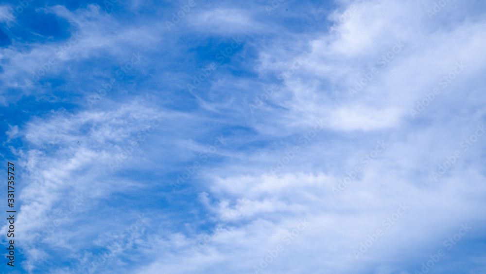 blue sky horizontal with beautiful puffy fluffy clouds with sunlight, abstract nature background