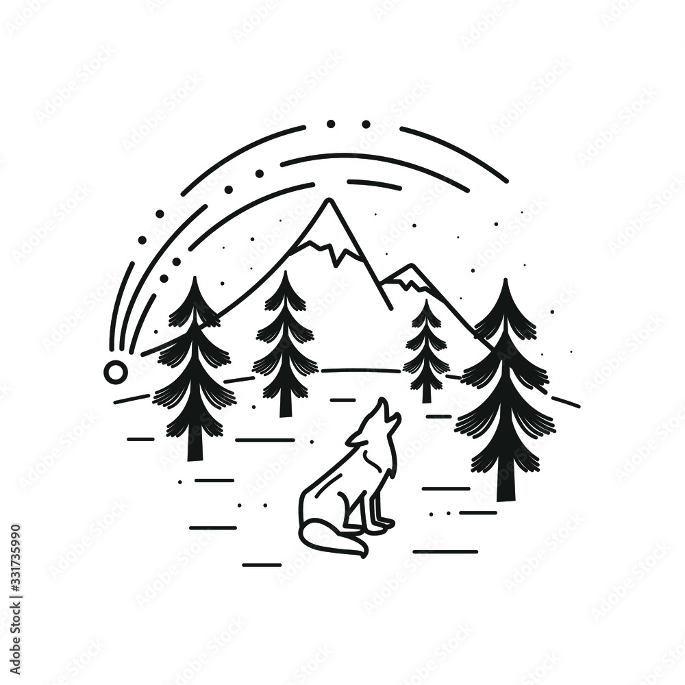 Obraz premium mountain line art with emblems. Summer vector illustrations. Design for t-shirt, stamp, label, logo, etc. isolated vector graphic.