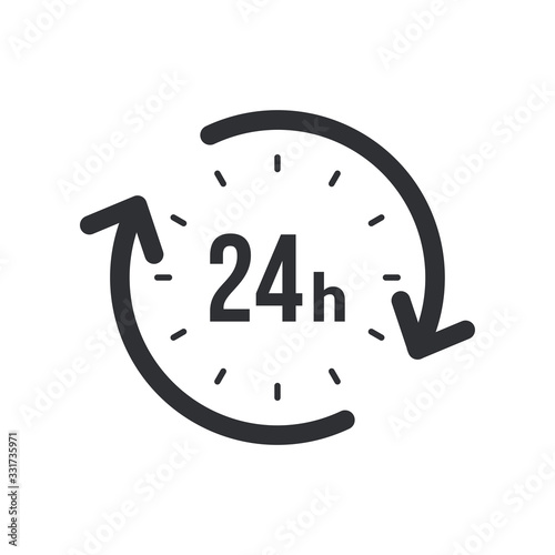 24h icon. Flat vector illustration in black on white background.