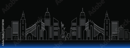 Architecture Building Outline illustration vector icon for web and advertising isolated on black background. Element of culture and traditions