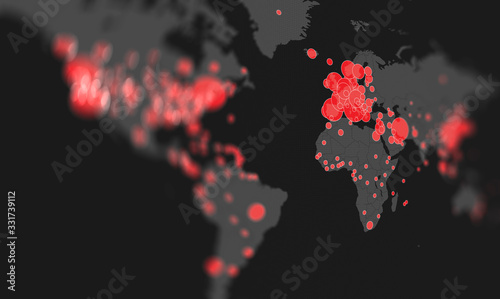 Map of the spread of the covid-19 virus by countries in perspective screen with bokeh