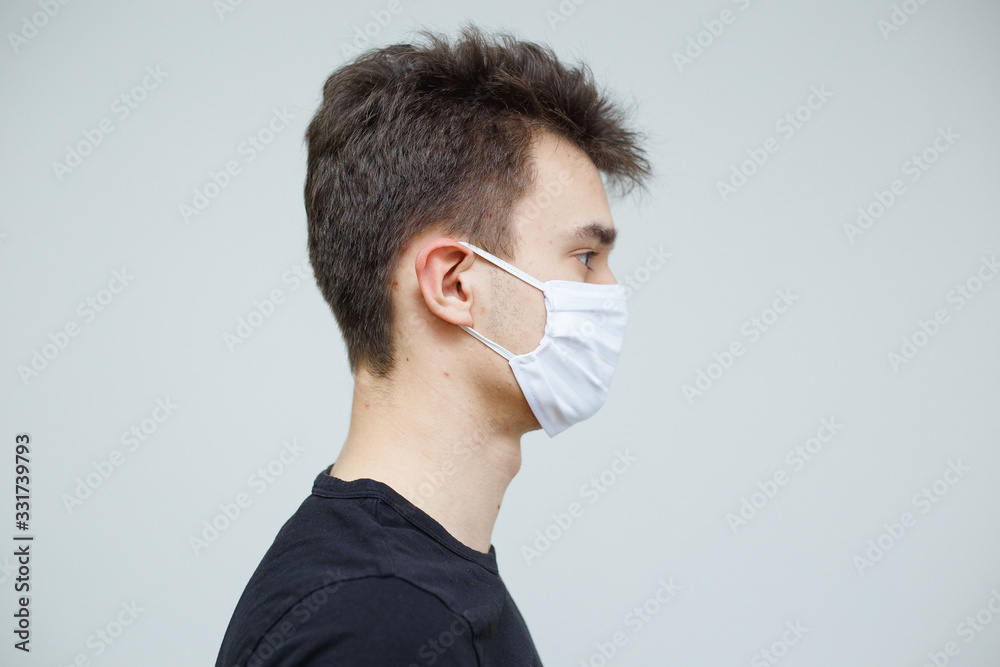 Coronavirus infection concept. COVID-19 respiratory illness. Wearing filter for defense from corona virus.