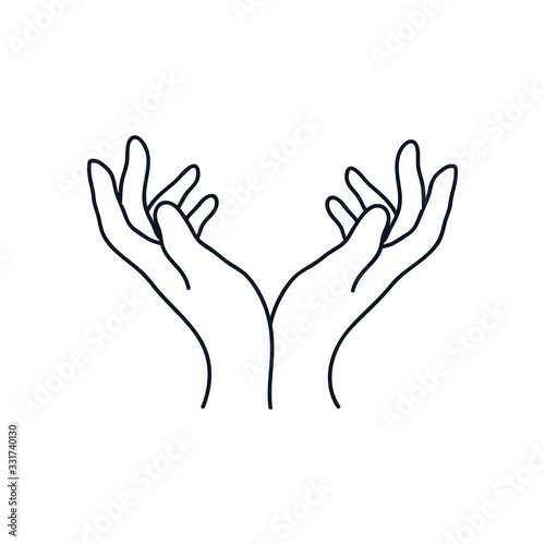 delicate opened hands icon, line style, minimalist tattoo concept