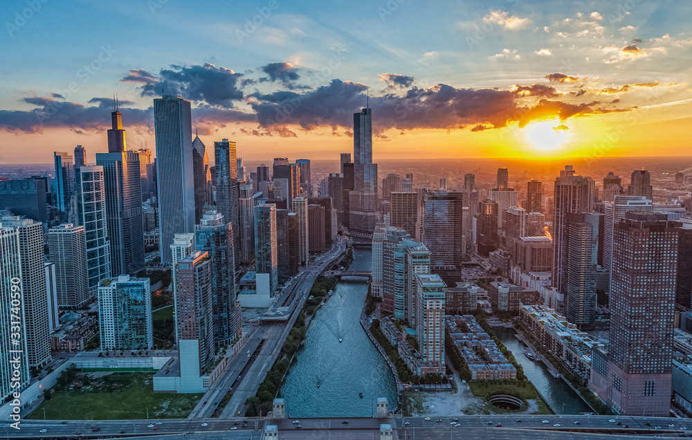 Chicago Skyline sunset