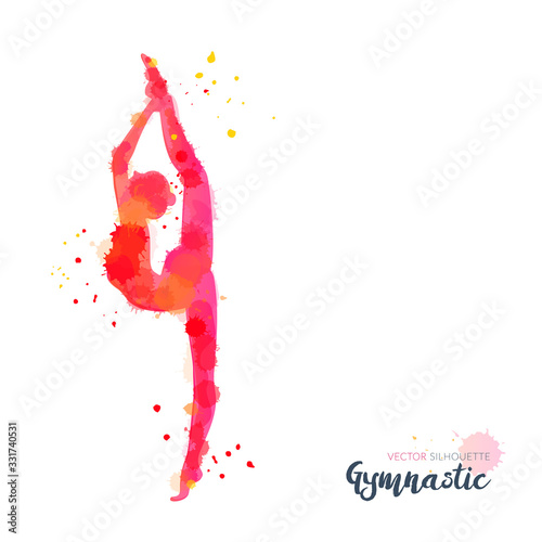 Silhouettes of a gymnastic girl. Vector watercolor illustration on white background