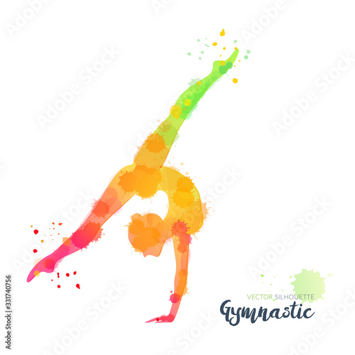 Silhouettes of a gymnastic girl. Vector watercolor illustration on white background