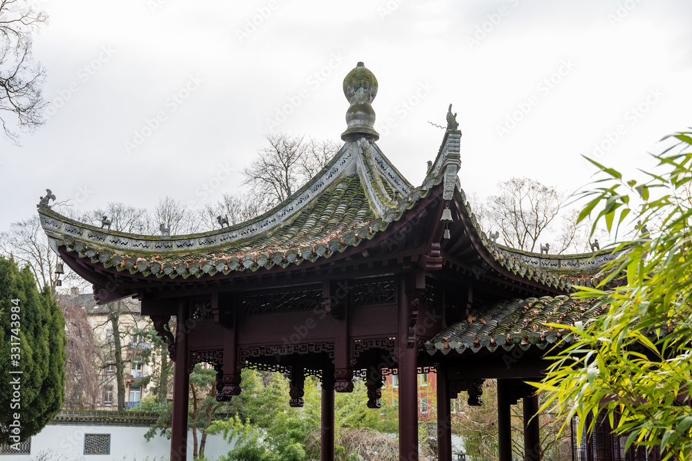 Wooden chinese pagoda in park