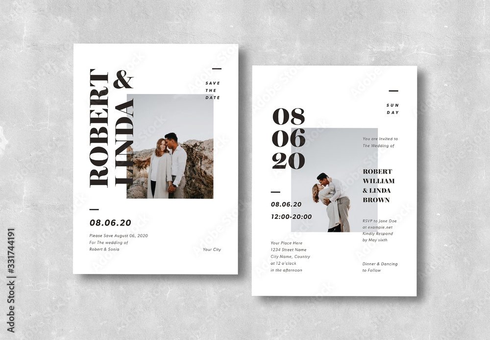 Black and White Wedding Invitation Layout Stock Template | Adobe Stock