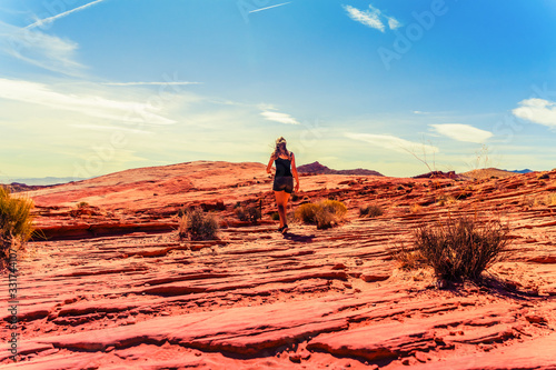 women hiking in valley of fire in Nevada USA