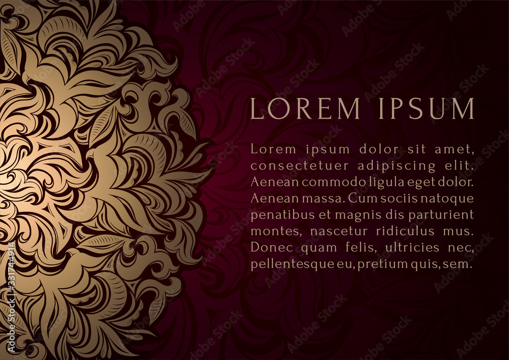 Red and gold luxury background vector. Islamic paisley mandala royal pattern card template. Ethnic design for Ramadan, Christmas, New year holiday, beauty spa salon, wedding invitation, save the date Red and gold luxury background vector. Islamic paisley mandala royal pattern card template. Ethnic design for Ramadan, Christmas, New year holiday, beauty spa salon, wedding invitation, save the date