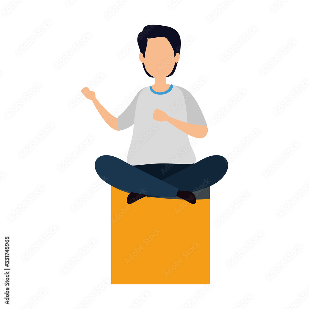 young man sitting avatar character icon vector illustration design