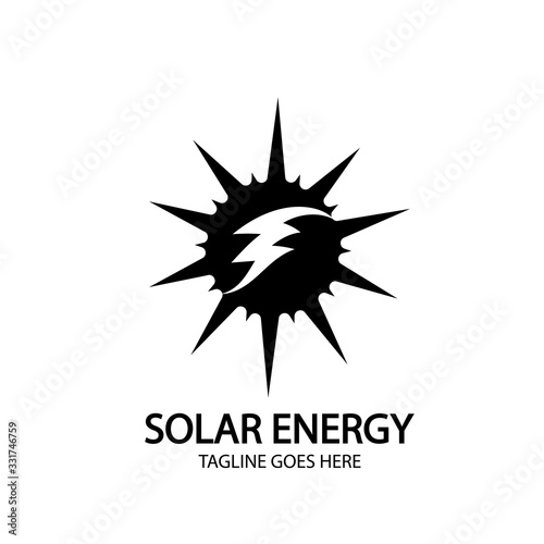 Solar energy panel and sun icon isolated on white background