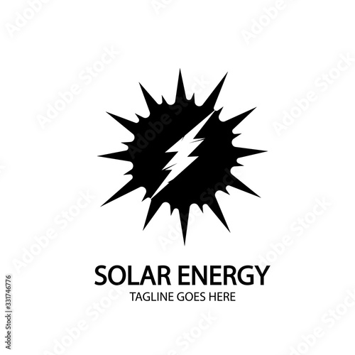 Solar energy panel and sun icon isolated on white background