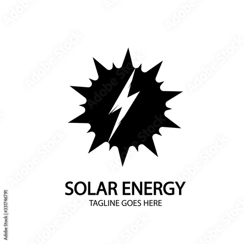 Solar energy panel and sun icon isolated on white background