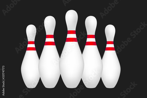 Bowling Pins Set Realistic Vector Illustration Isolated on Black Background