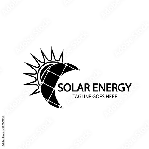 Solar energy panel and sun icon isolated on white background
