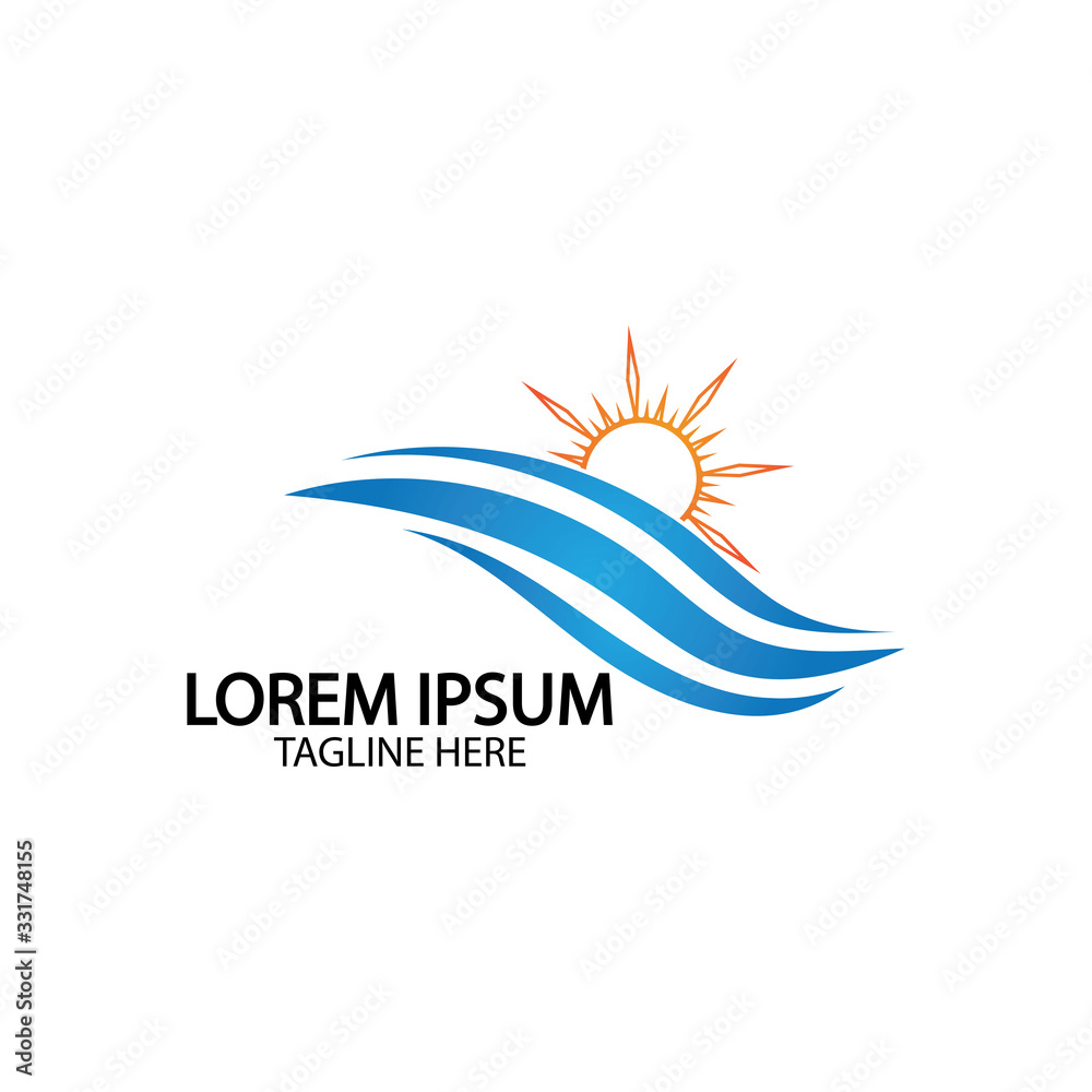 Obraz premium Water wave and sun icon vector illustration design logo