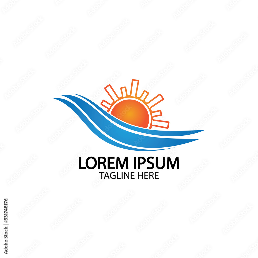 Water wave and sun icon vector illustration design logo Water wave and sun icon vector illustration design logo