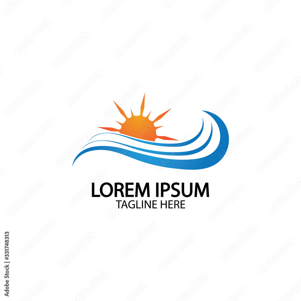 Water wave and sun icon vector illustration design logo Water wave and sun icon vector illustration design logo