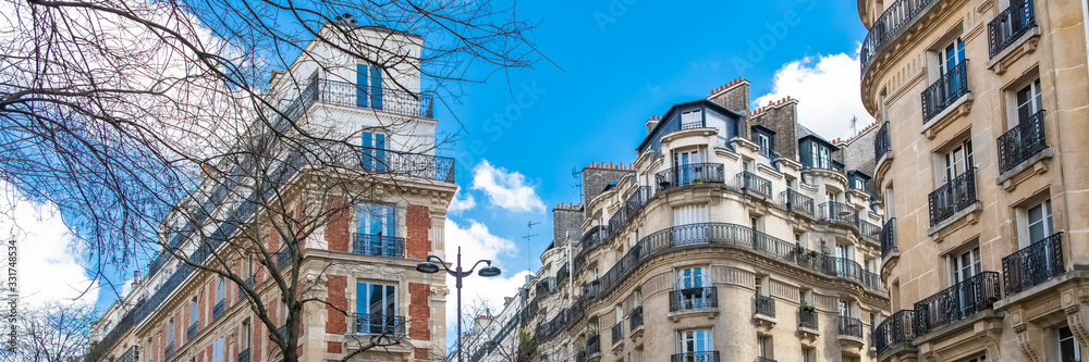 Paris, typical buildings in Montmartre, beautiful facades Paris, typical buildings in Montmartre, beautiful facades