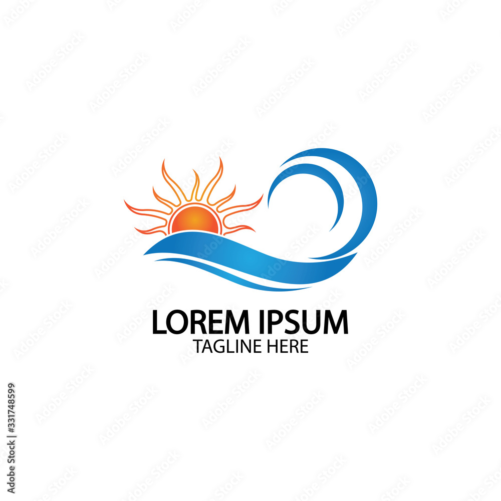 Water wave and sun icon vector illustration design logo Water wave and sun icon vector illustration design logo