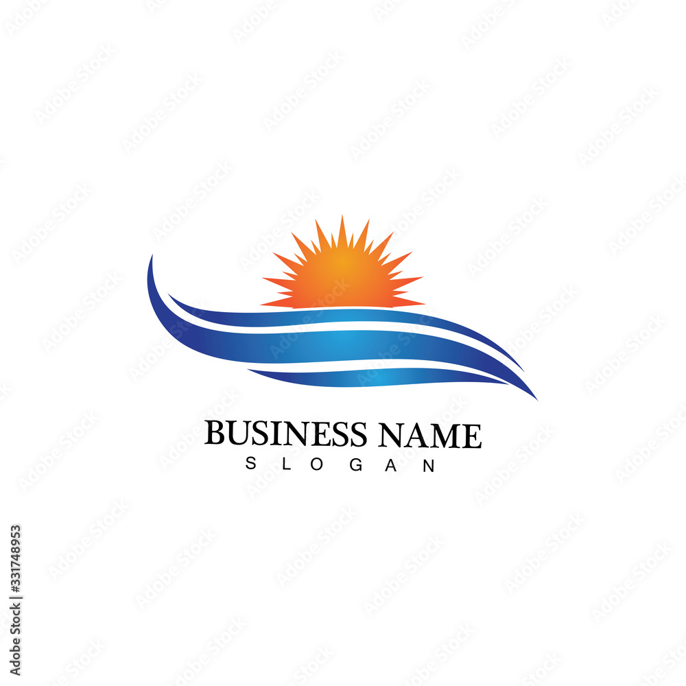 Water wave and sun icon vector illustration design logo Water wave and sun icon vector illustration design logo