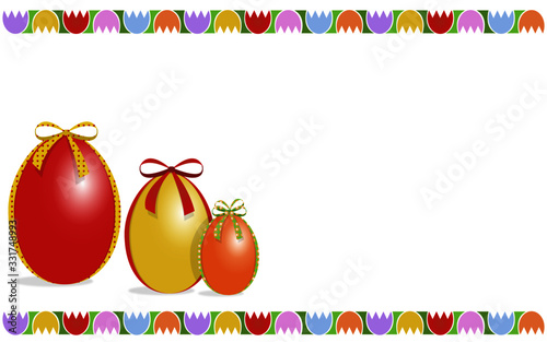 illustrazione pasquale con uova colorare e cornice floreale