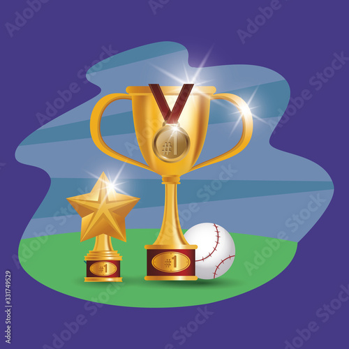 baseball sport ball with trophies awards