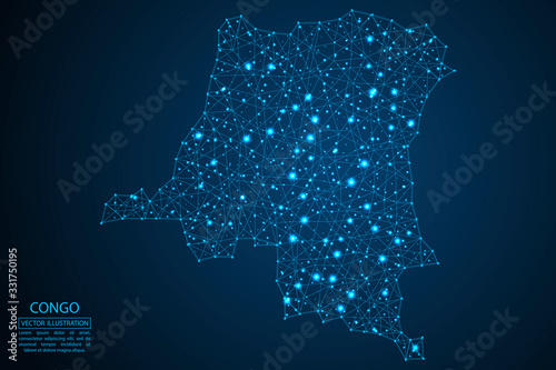 Fototapeta Naklejka Na Ścianę i Meble -  A map of Congo consisting of 3D triangles, lines, points, and connections. Vector illustration of the EPS 10.