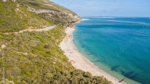 Aerial view of Galapinhos and Galápos beaches. Beautiful beaches with transparent waters in Arrábida, in Setúbal, Portugal photo