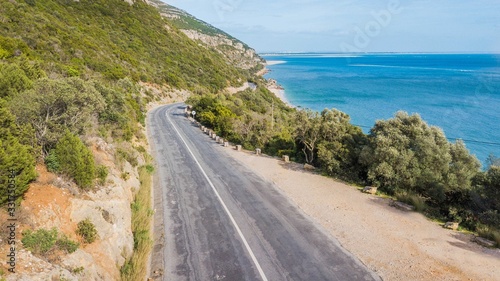 Serra da Arrábida road, in Setúbal, Portugal - View of beautiful mountains and the sea photo