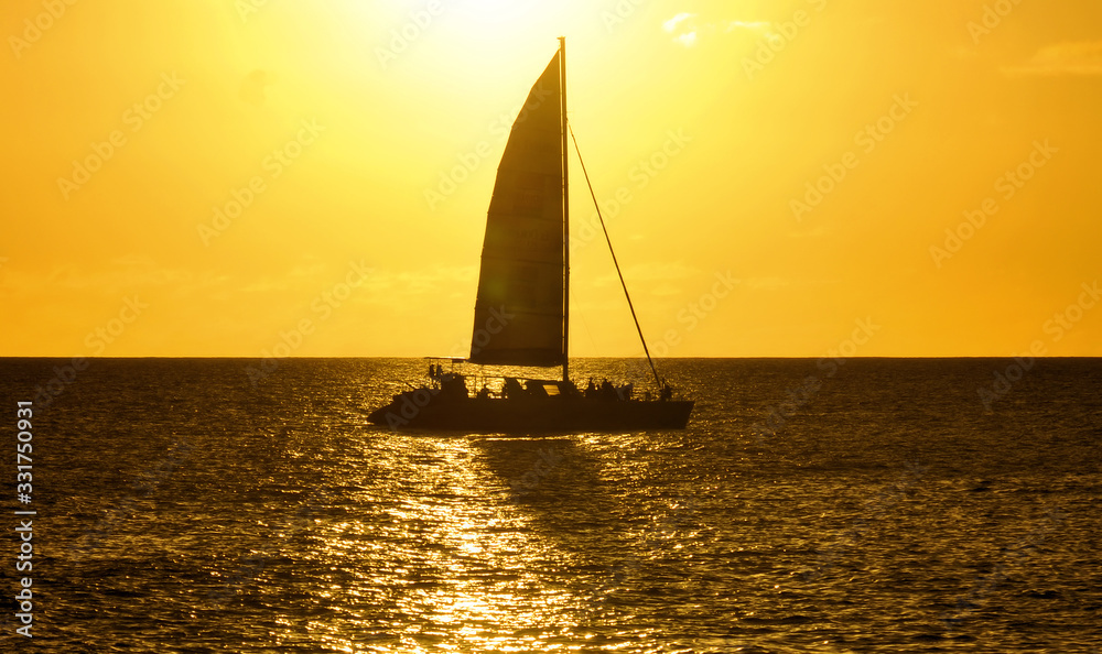 Sunset sailing from the Caribbean Island of Sint Maarten