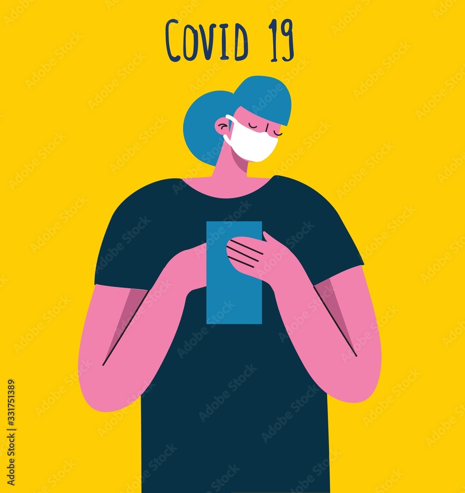 People wearing protective medical mask for prevent virus Covid19 in the flat style