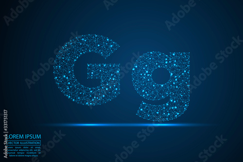 English letters abstract font consists 3d of triangles, lines, dots and connections. On a dark blue background cosmic universe stars, meteorites, galaxies. Vector illustration EPS 10.