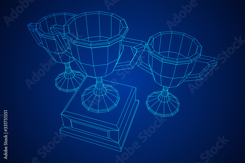 Winner trophy cup. Award concept. Wireframe low poly mesh vector illustration © newb1
