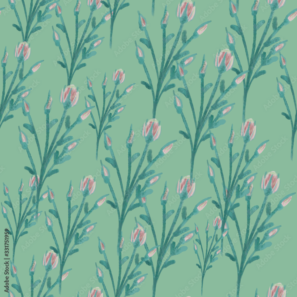 seamless pattern with pink and blue bush roses branches on blue background. Elegant spring print. packaging, wallpaper, textile, fabric design seamless pattern with pink and blue bush roses branches on blue background. Elegant spring print. packaging, wallpaper, textile, fabric design
