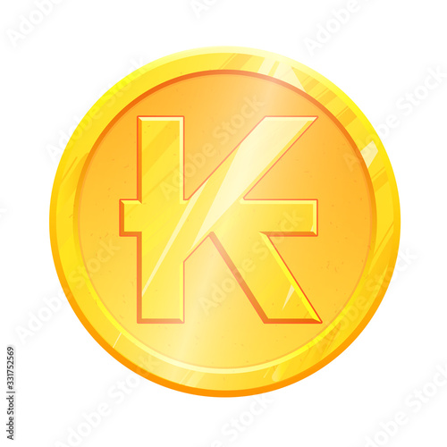 LAK Golden Lao Kip coin symbol on white background. Finance investment concept. Exchange Laos currency Money banking illustration. Business income earnings. Financial sign stock vector