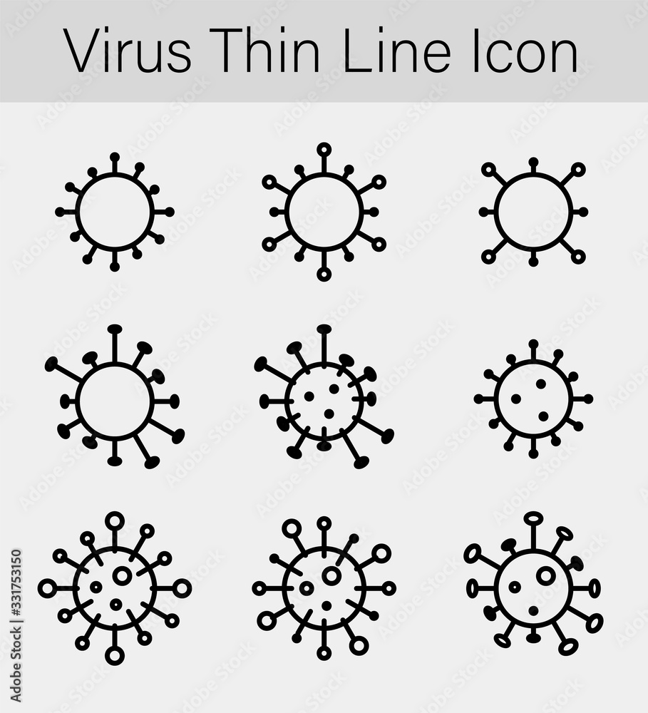 Set of Virus thin line icon. Coronavirus or COVID-19 outline icon. Editable stroke vector. Set of Virus thin line icon. Coronavirus or COVID-19 outline icon. Editable stroke vector.