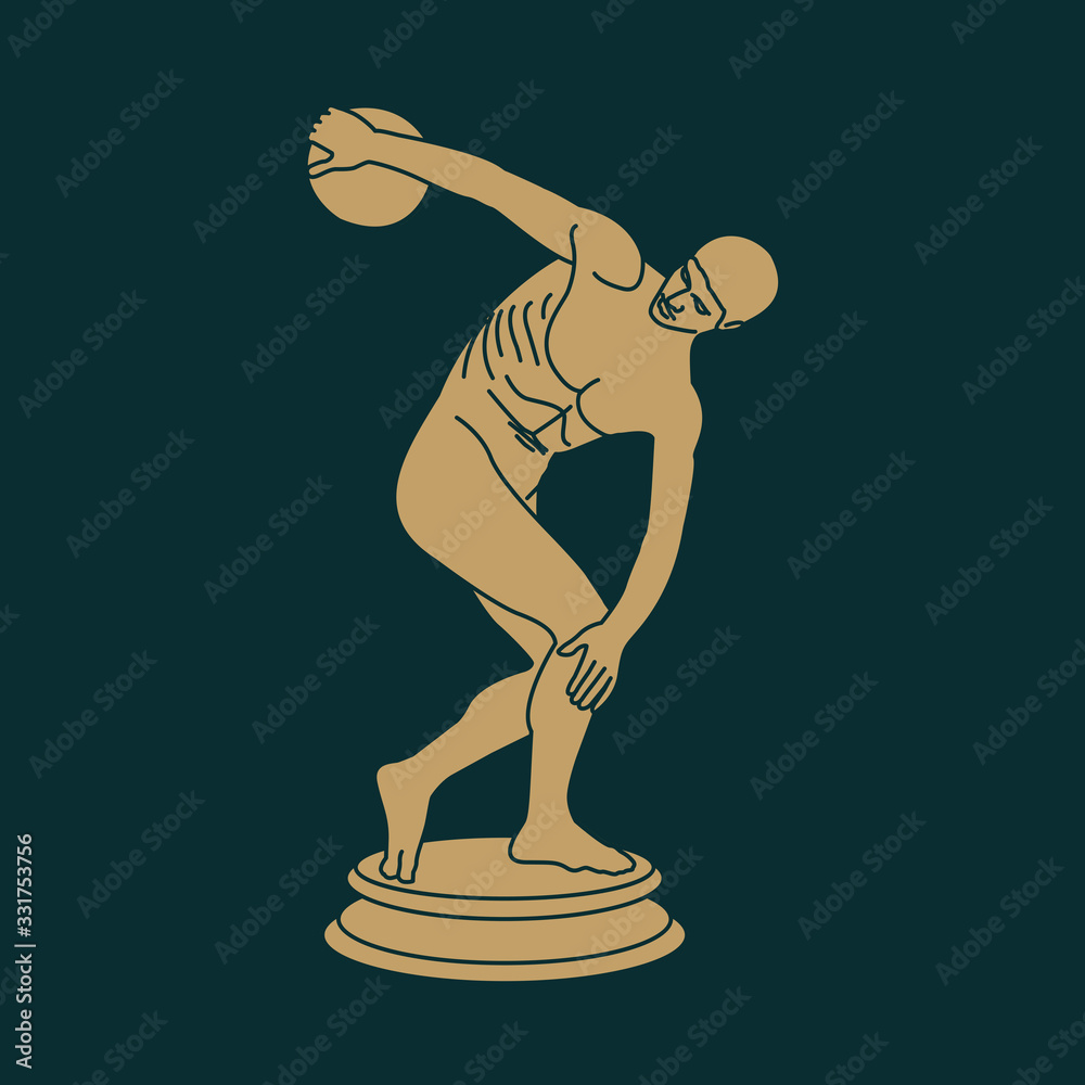 Ancient Greek period, discus athlete statue, vector illustration Stock