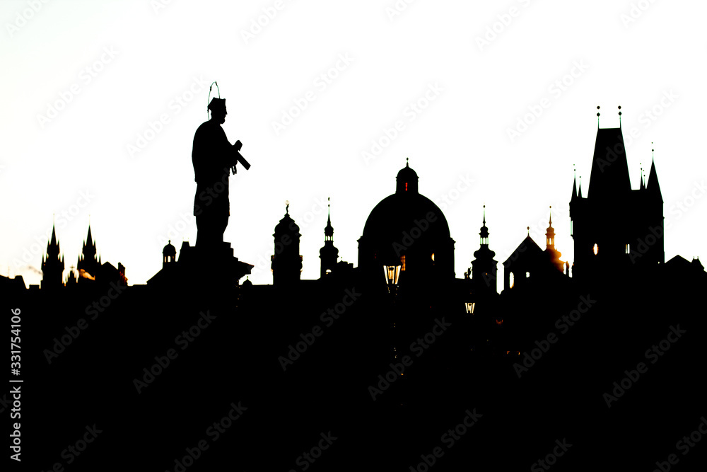 silhouettes of the city at dawn