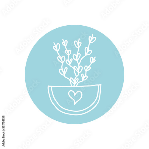 cute plant in a pot icon  line block style  minimalist tattoo concept