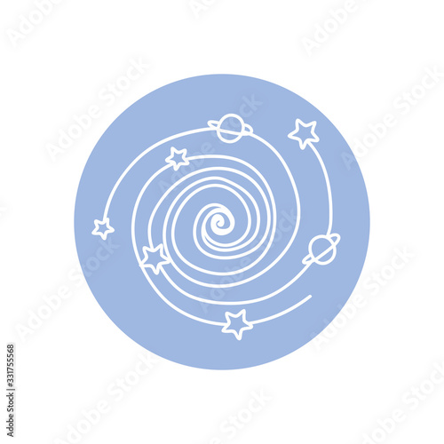 delicate solar system icon, line block style