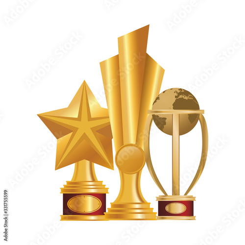 golden trophies awards set icons