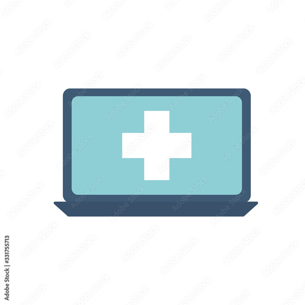 Isolated cross inside laptop flat style icon vector design Isolated cross inside laptop flat style icon vector design