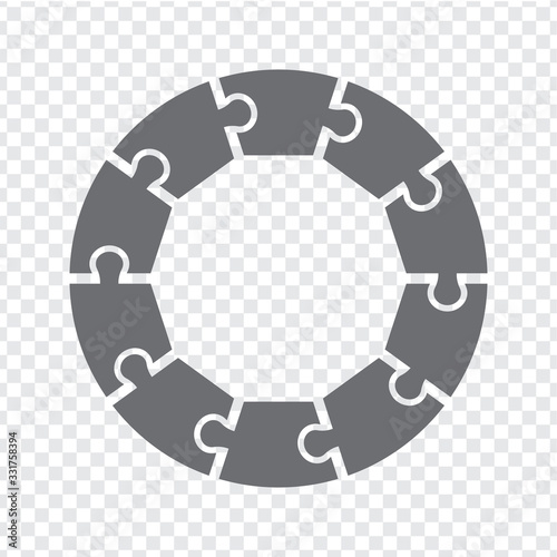 Simple icon circle puzzle in gray. Simple icon puzzle of the ten elements on transparent background. Flat design. Vector illustration EPS10.